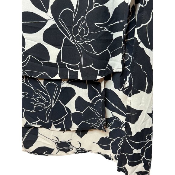 Joseph Ribkoff Black Cream Floral Tunic Top Layered Hem Long Sleeve Size 14 - Picture 4 of 10